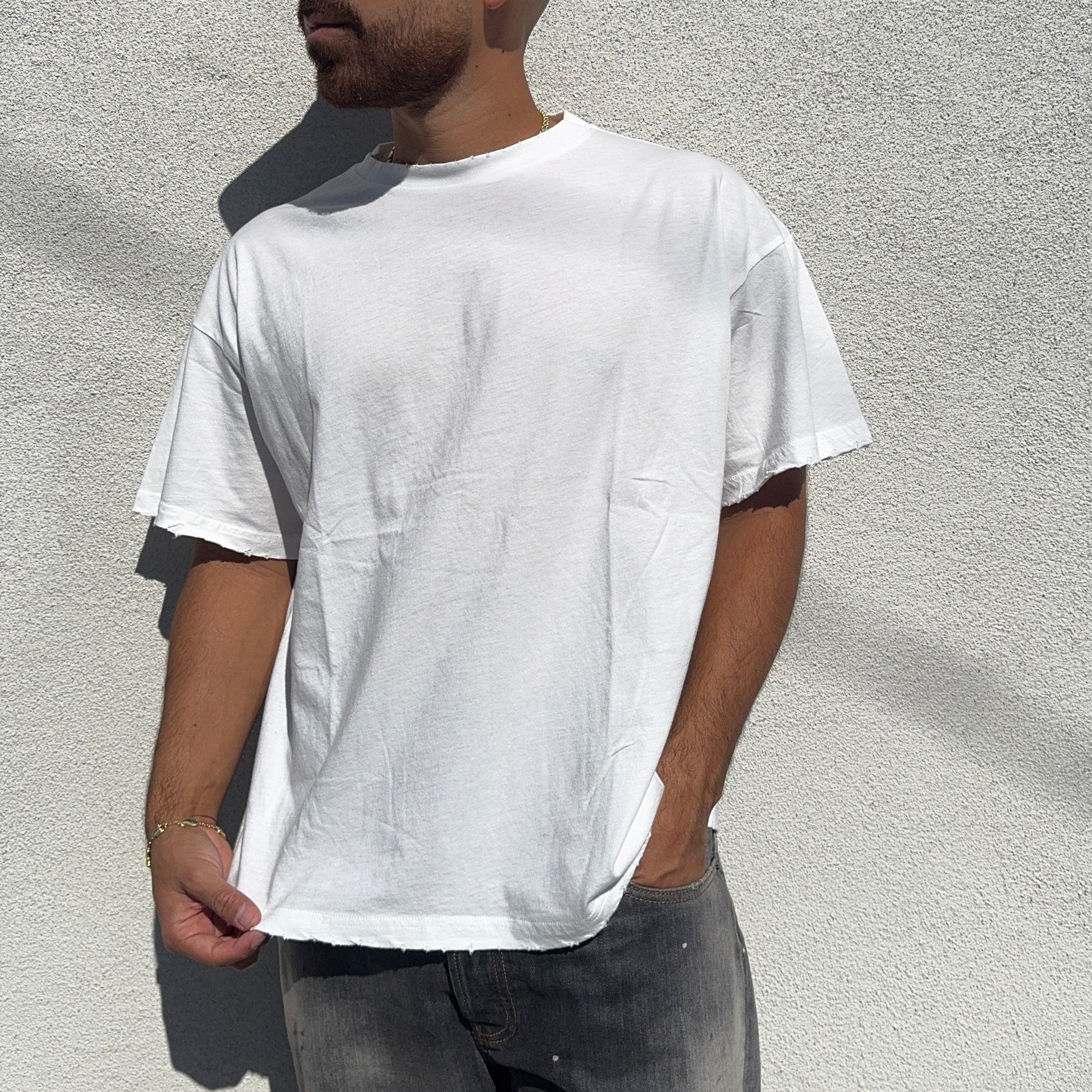 Distressed Blank Tee - Bone White